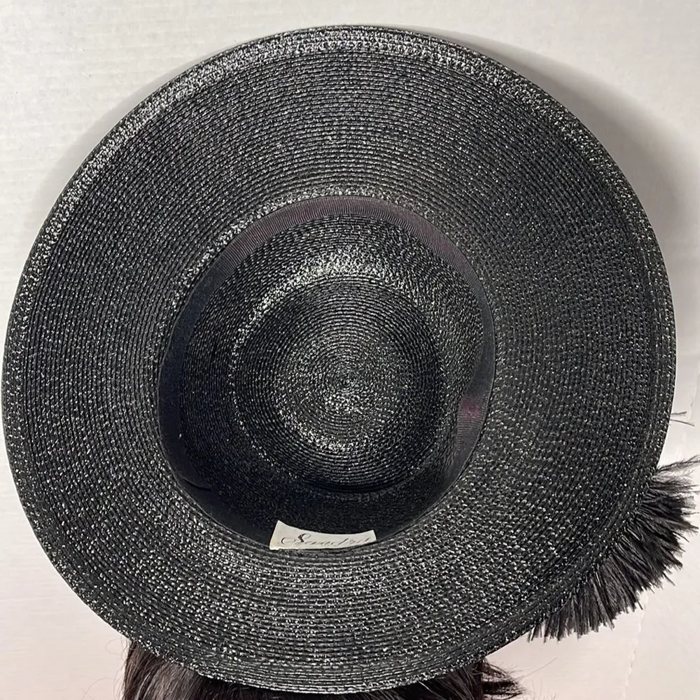 Vintage 60s Black Straw Hat with Feather Plume - Picture 12 of 15